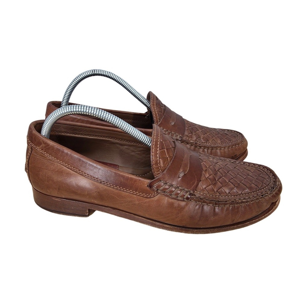 Trask Penny Loafers Mens 9.5 M Brown Woven Leather Slip On Dress Shoes Old Money
